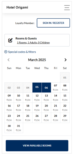 View of the updated mobile booking engine