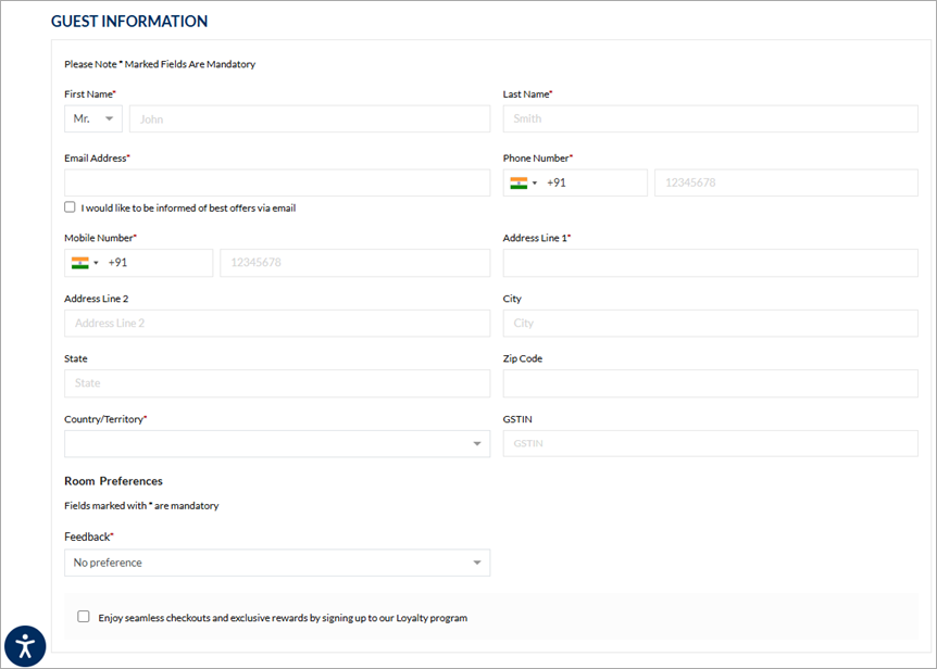The guest info form now displays in two columns instead of one.