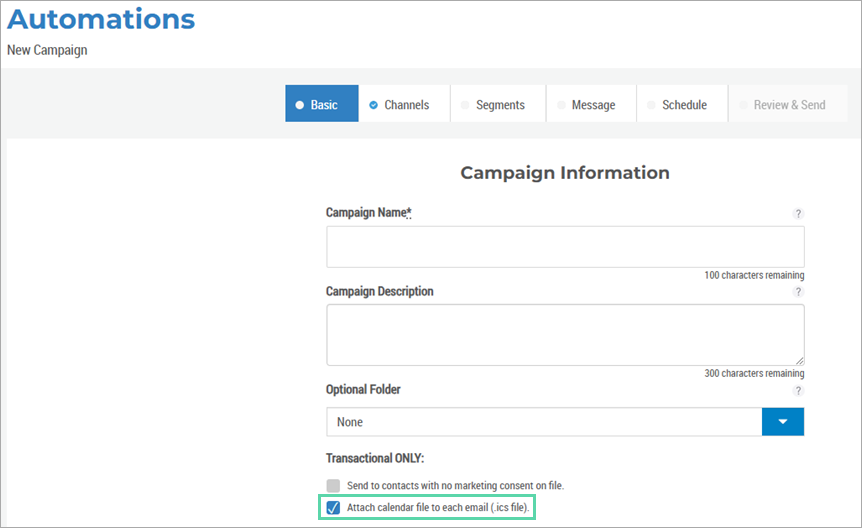 Box to tick to enable attaching calendar files to emails