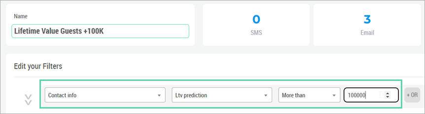 Lifetime Value (LTV) Prediction filter configuration