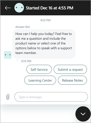 Help Desk Widget asking user to choose where to go