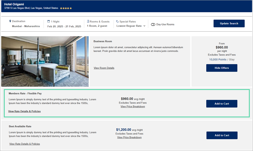 Member rates showing on the Room List page