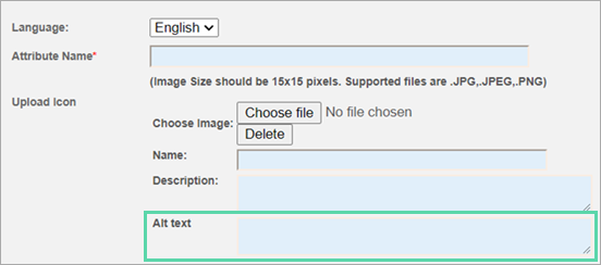 Screenshot of the image configuration area highlighting the Alt text box