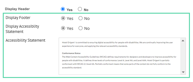 Screenshot of the Portal Settings where the Accessibility Statement is configurated