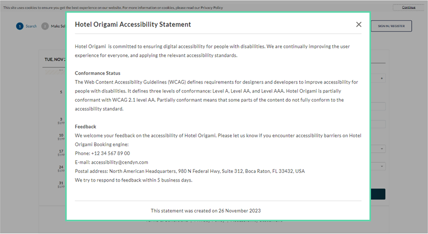Example of an Accessibility Statement on the frontend