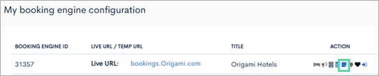 Screenshot of "My booking engine configuration" with the Content Update icon highlighted.